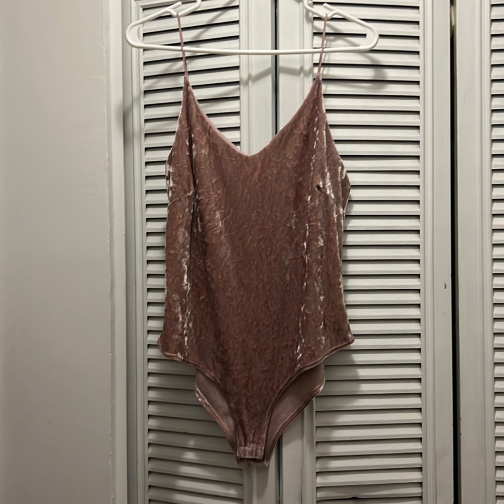 Blush velvet bodysuit with extra lining inside the bust